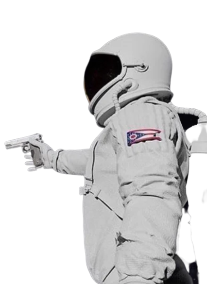 A floating astronaut in a space suit